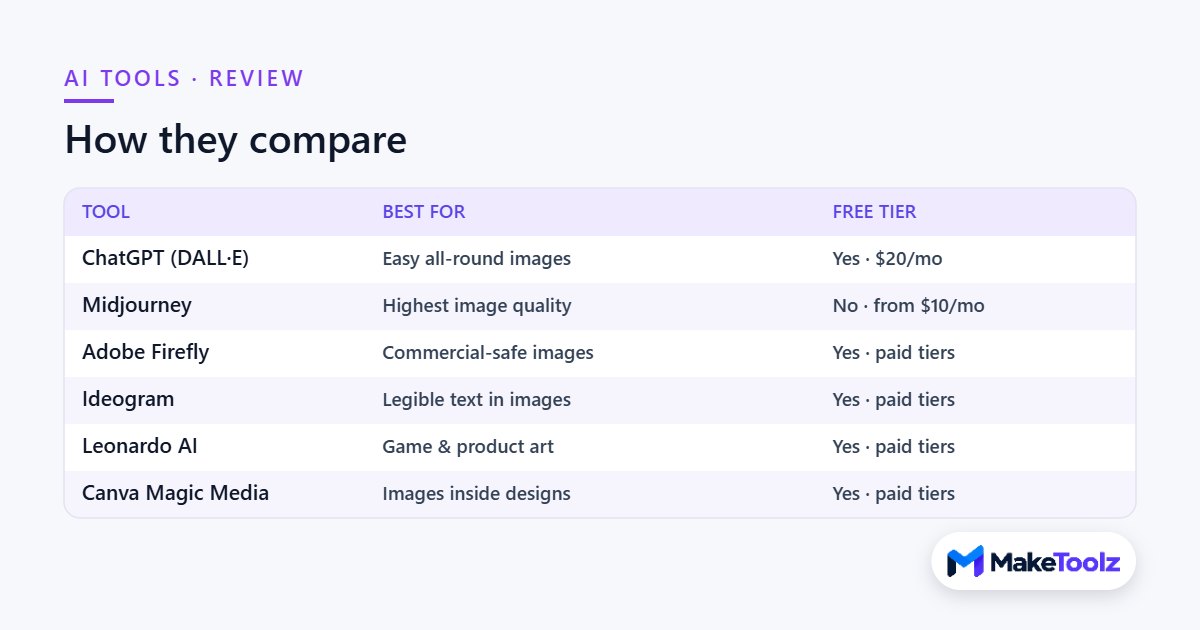 AI image generators compared on best use and free tier